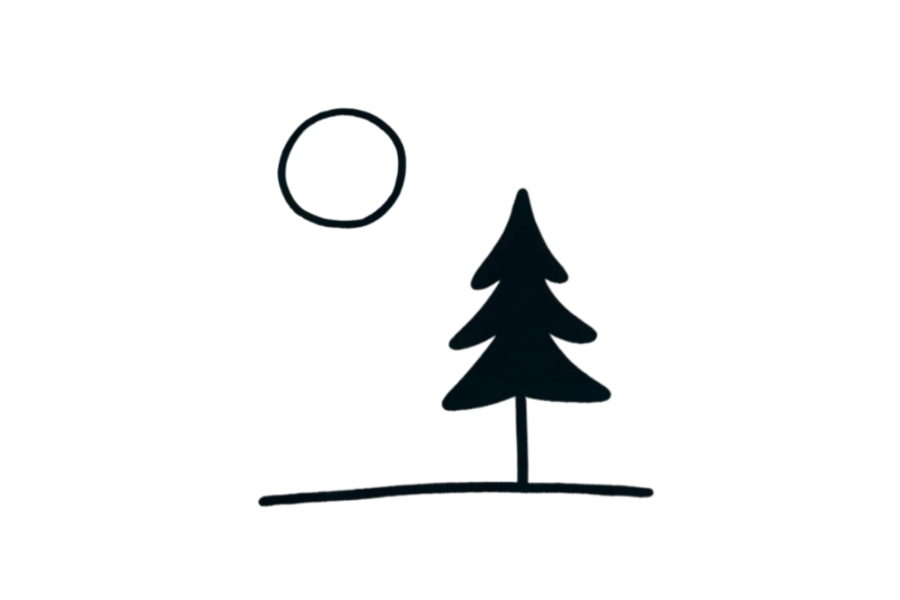 Pine Tree with Moon doodle tracing base (lower opacity)